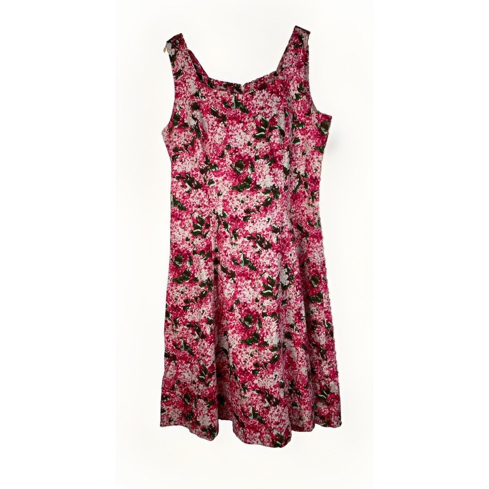 NWOT Talbots Women's 16 Hot Pink Floral Sleeveless A-Line Fit and Flare Dress
